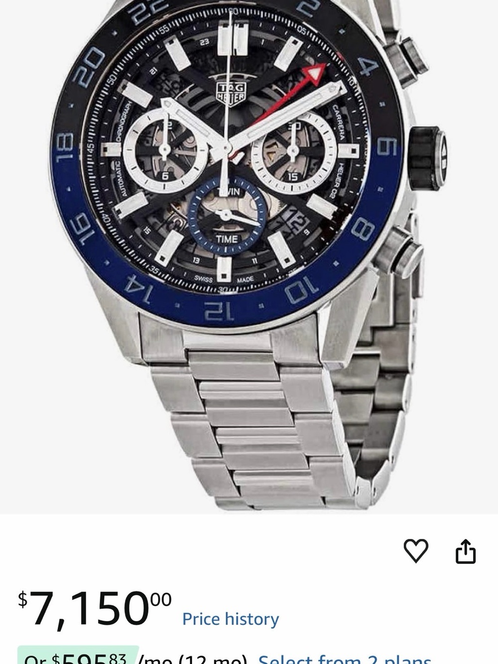 Tag Heuer Stainless Steel Watch with Black Dial and Blue Bezel
